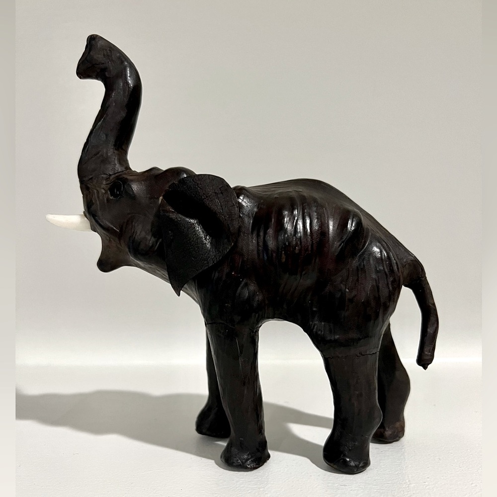 Vintage Brown Leather Elephant Figure Statue